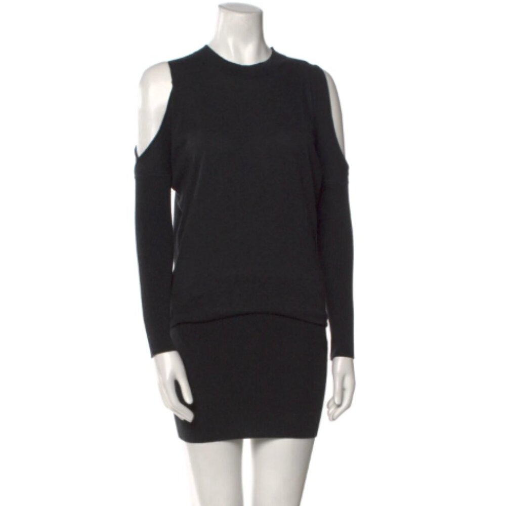 All Satins Crew Neck Cotton and viscose blend Charcoal Midi Length knit Dress XS